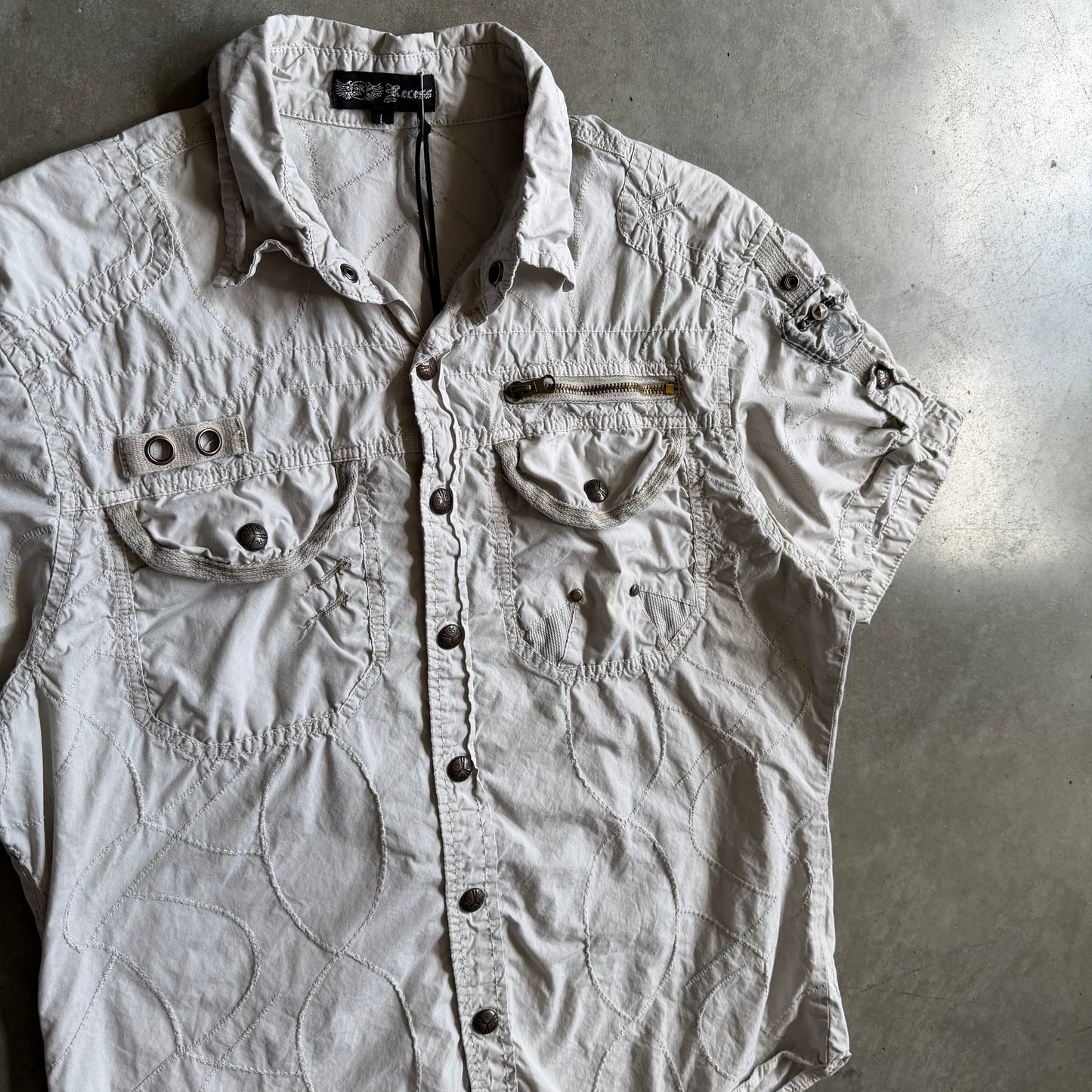 Y2K Recess Spiral Stitch Utility Button Up
