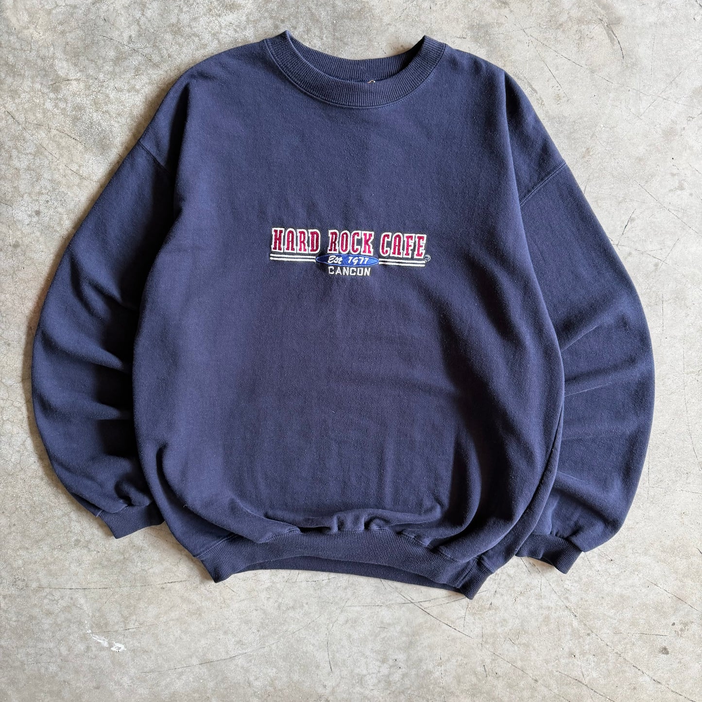 Y2K Hard Rock Cafe Cancun Location Embroidered Spell-Out Sweatshirt