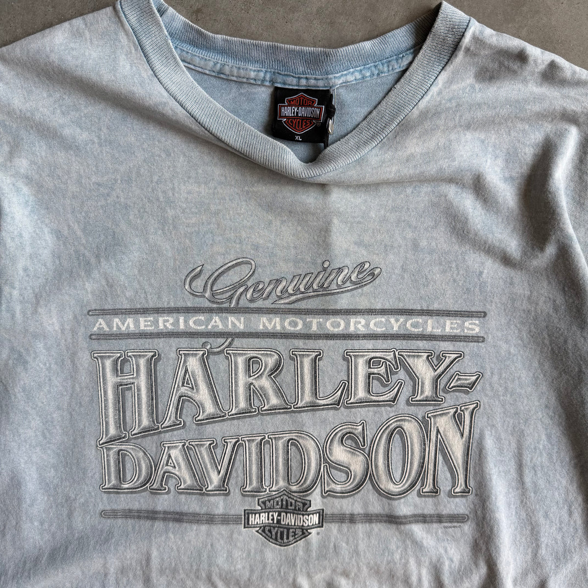 Y2K Harley Davidson 3D Spell-Out Acid Wash Tee
