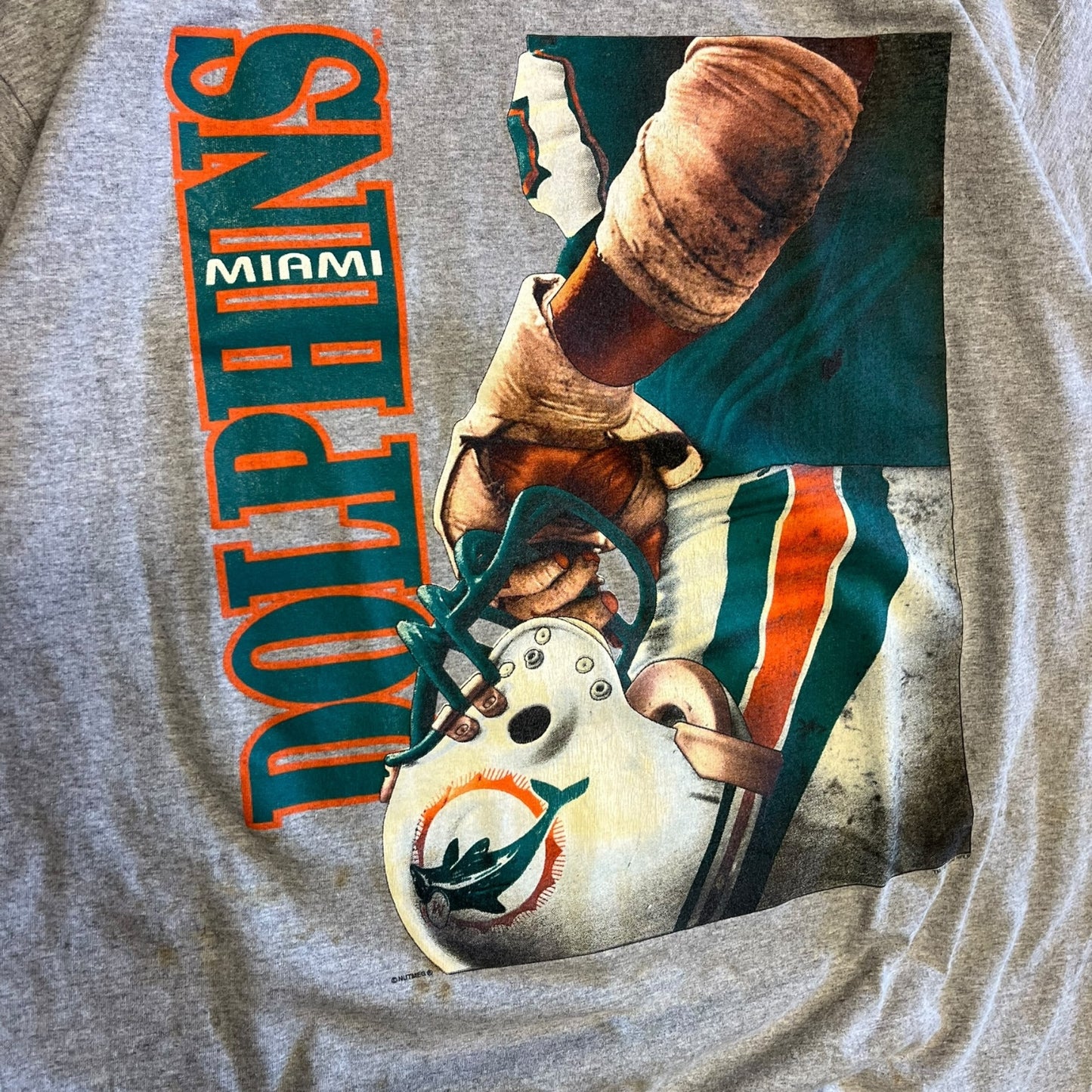 Vintage Miami Dolphins Big Player Helmet Grey Tee