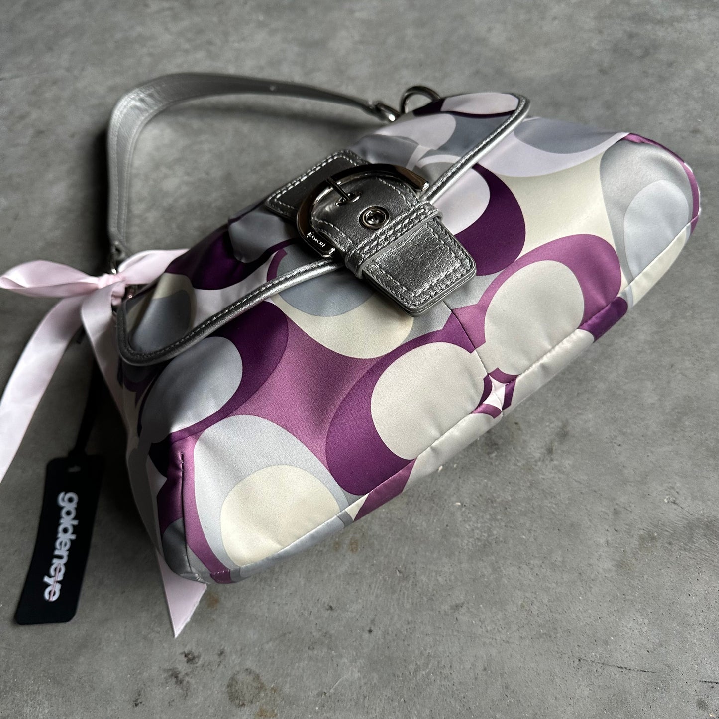 Y2K Coach Soho Buckle Flap Bag Signature C Print RARE Colorway Purple/Silver White