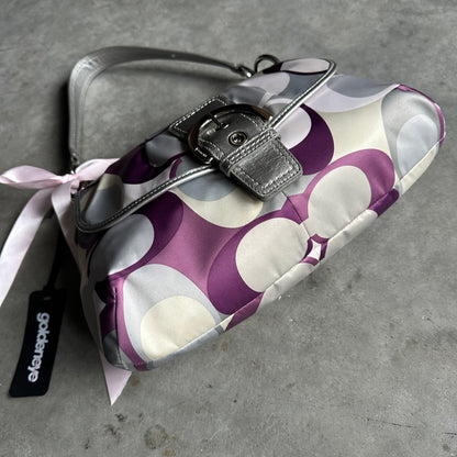 Y2K Coach Soho Buckle Flap Bag Signature C Print RARE Colorway Purple/Silver White