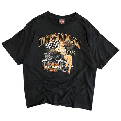 Y2K Big Barn Harley Davidson Checkered Flag Women Tee