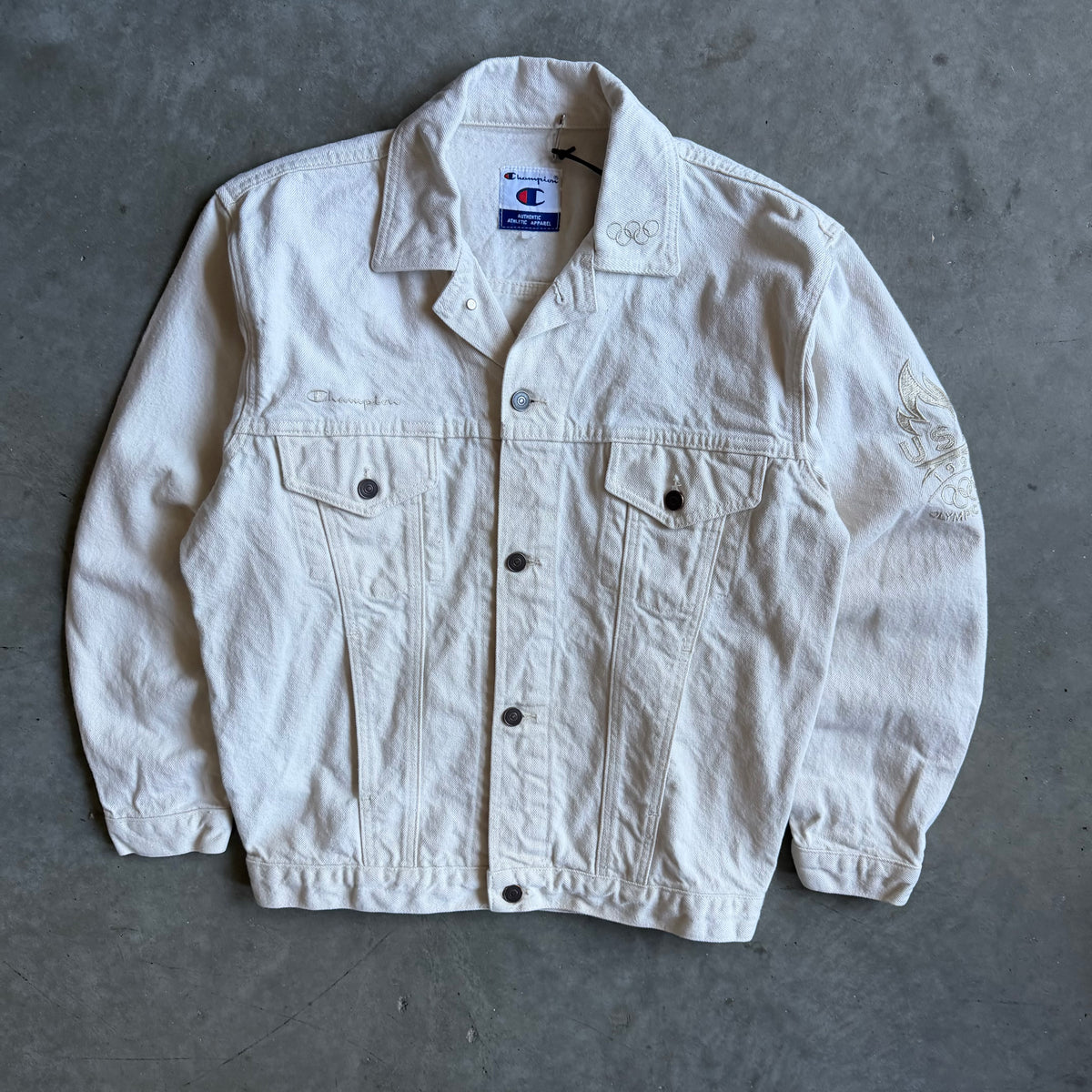Vintage Champion 1996 Atlanta Olympics Off White Denim Jacket