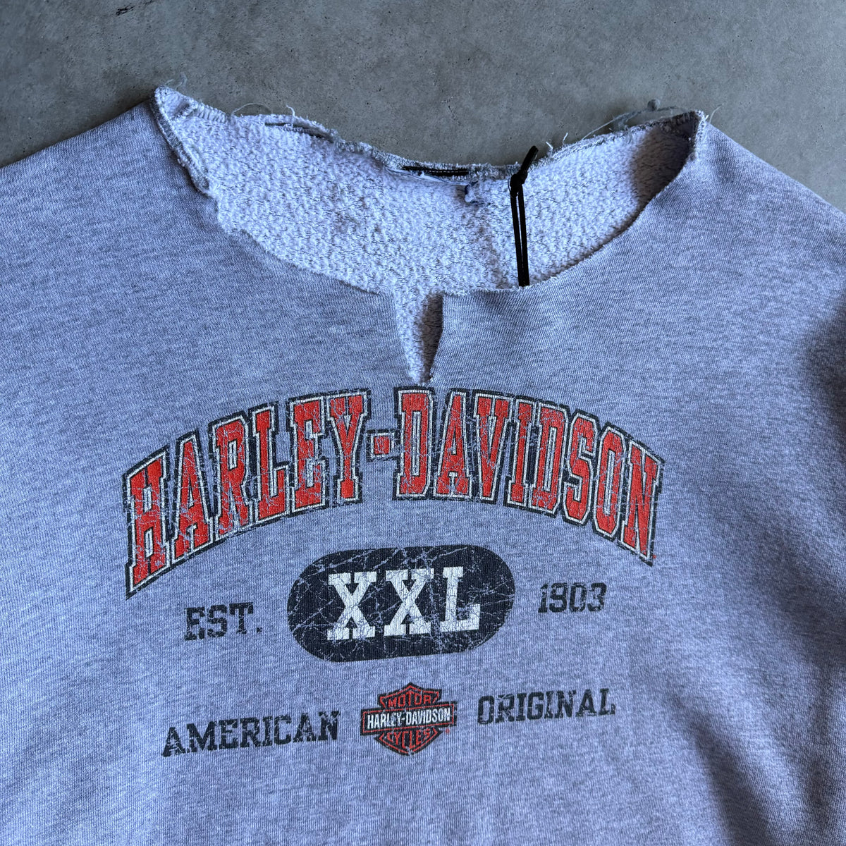 Vintage Harley Davidson Ames IA Chopped Neck Hoodie