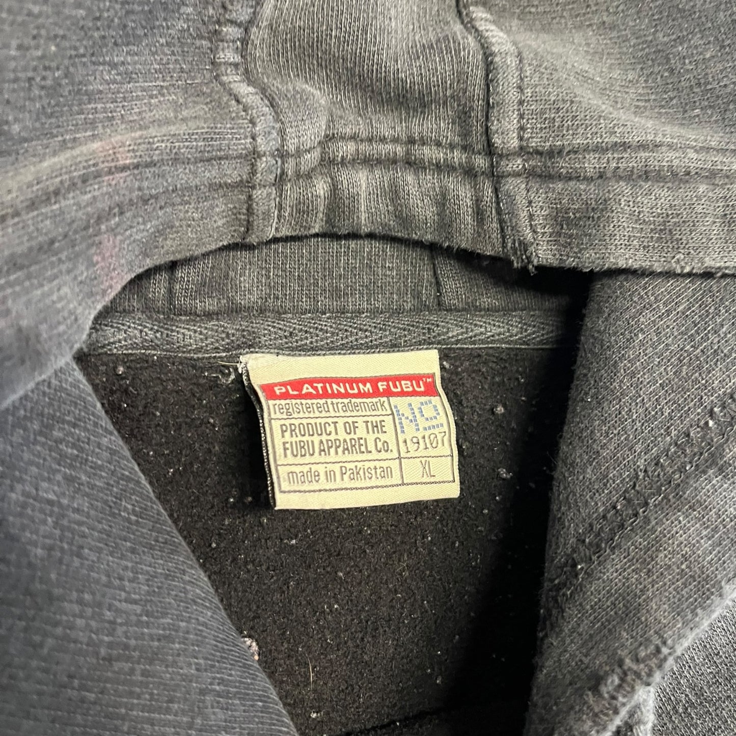 Y2K Thrashed FUBU Platinum Black Tonal Hoodie