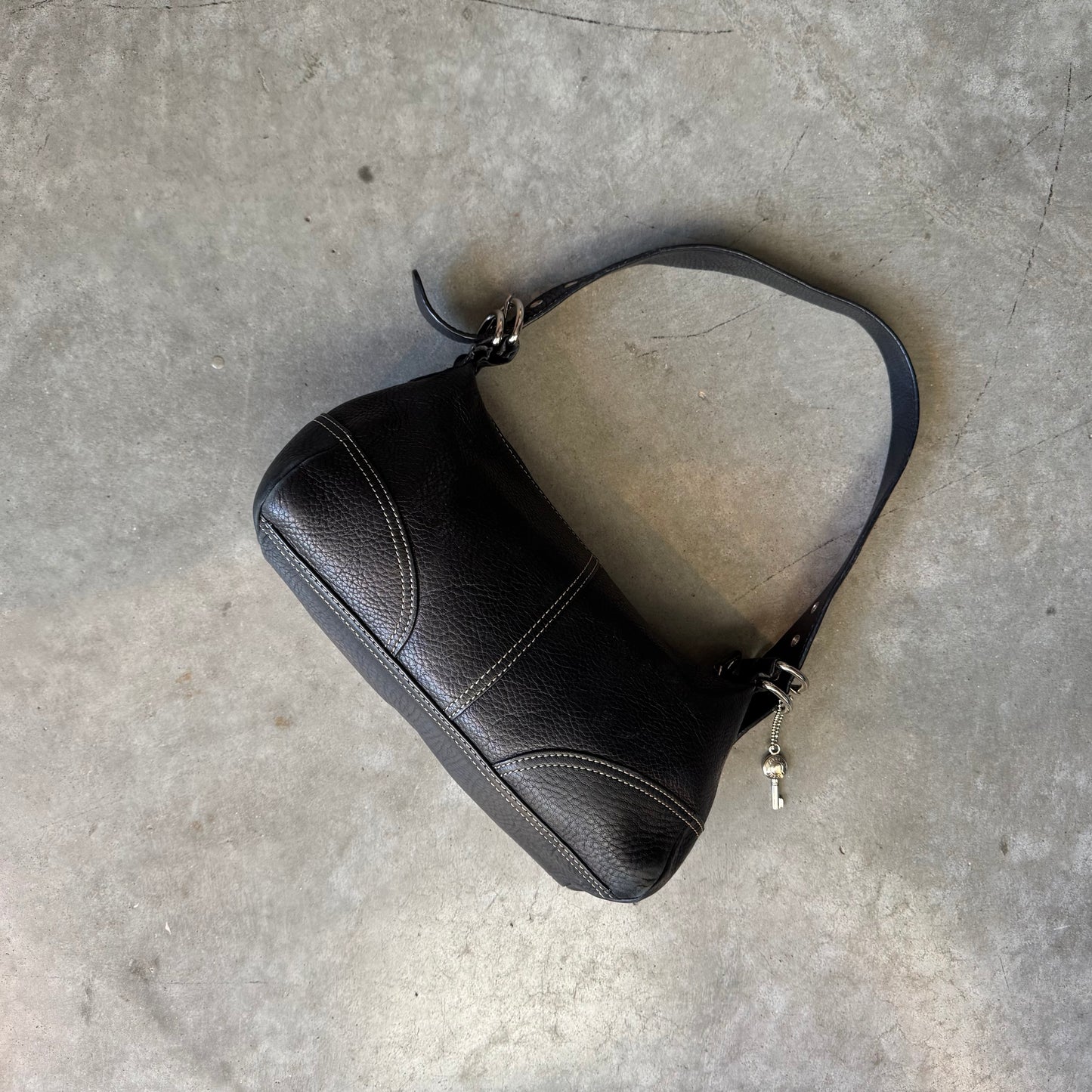 Y2K Fossil Black East West Baguette Bag Pebbled Leather