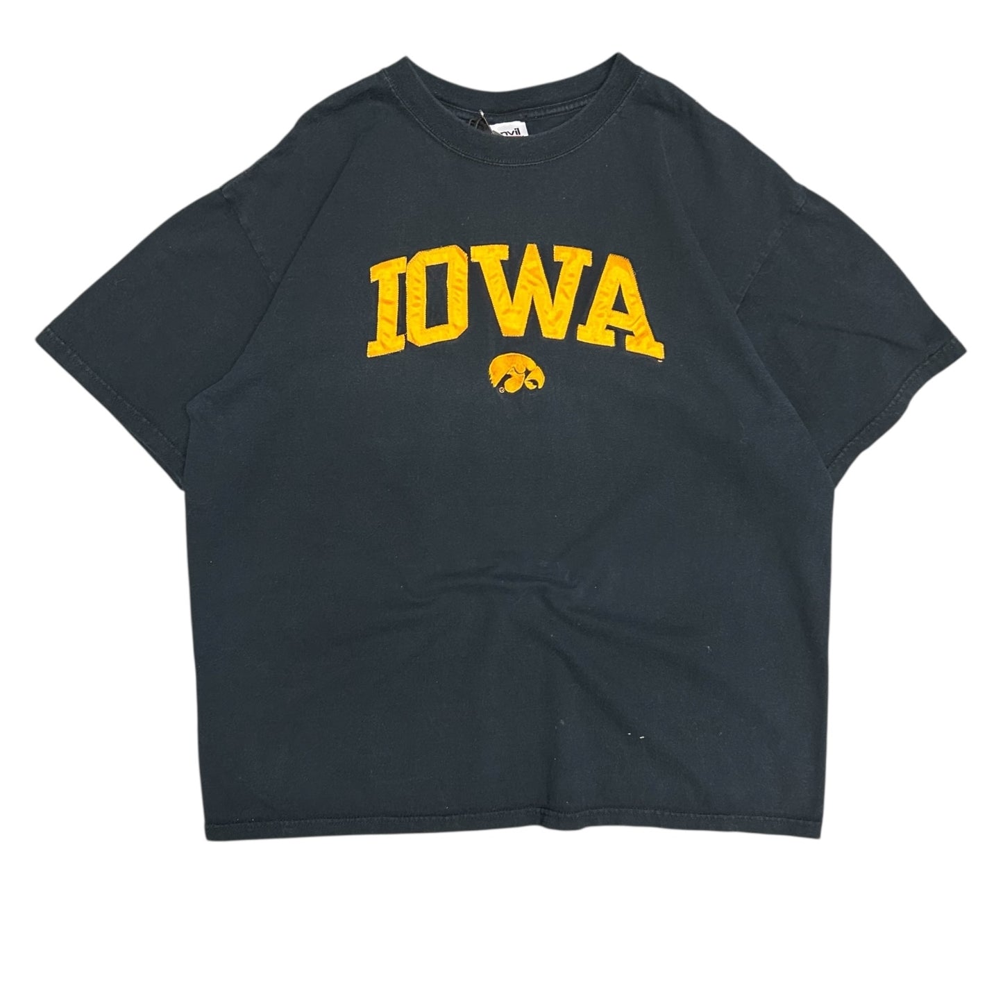 Vintage Iowa Hawkeyes Embroidered Spell Out Black Tee
