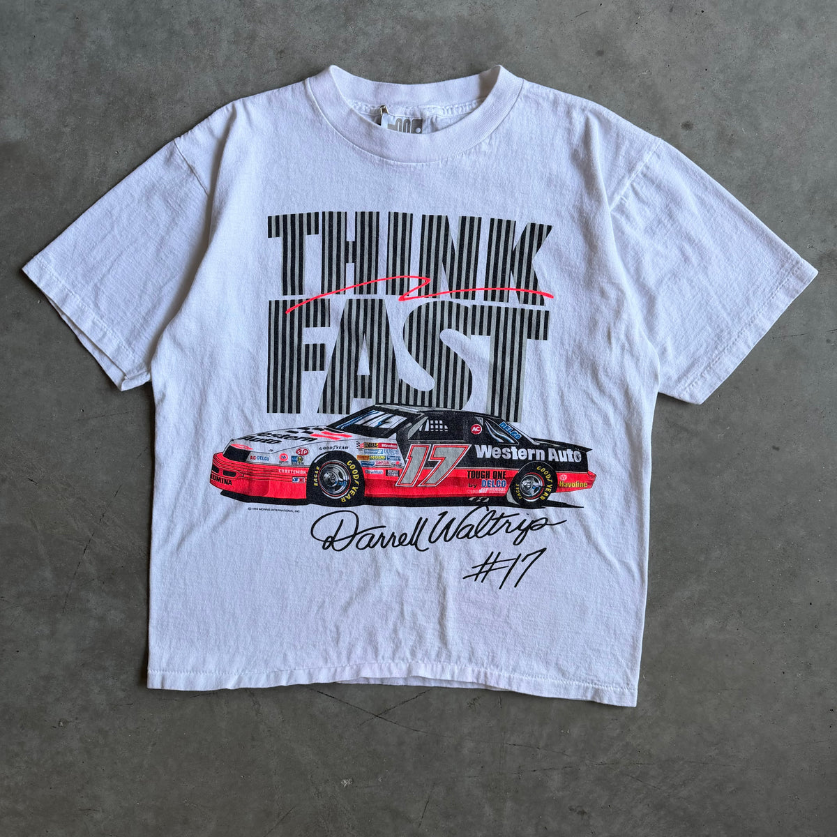 Vintage 90s NASCAR Darrell Waltrip Think Fast T Shirt