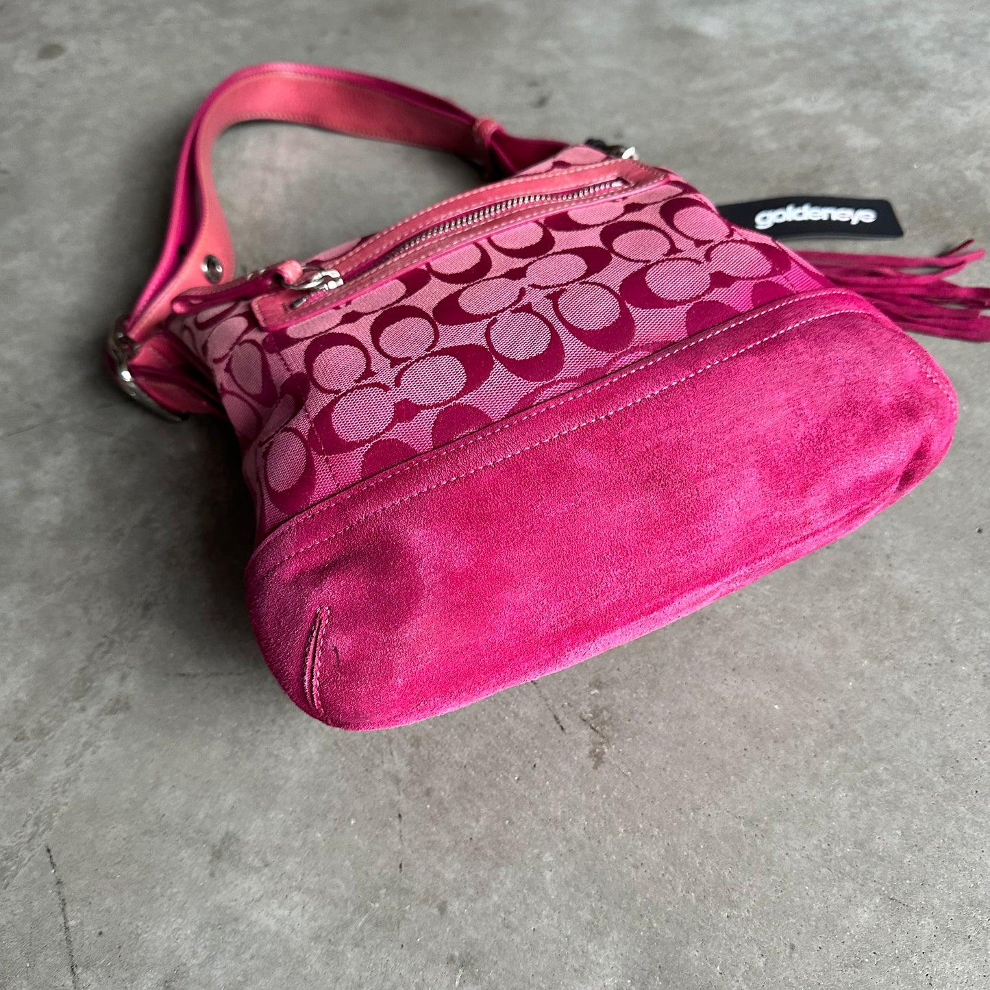 Y2K Coach Jacquard Suede Hobo Shoulder Bag Pink
