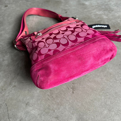 Y2K Coach Jacquard Suede Hobo Shoulder Bag Pink
