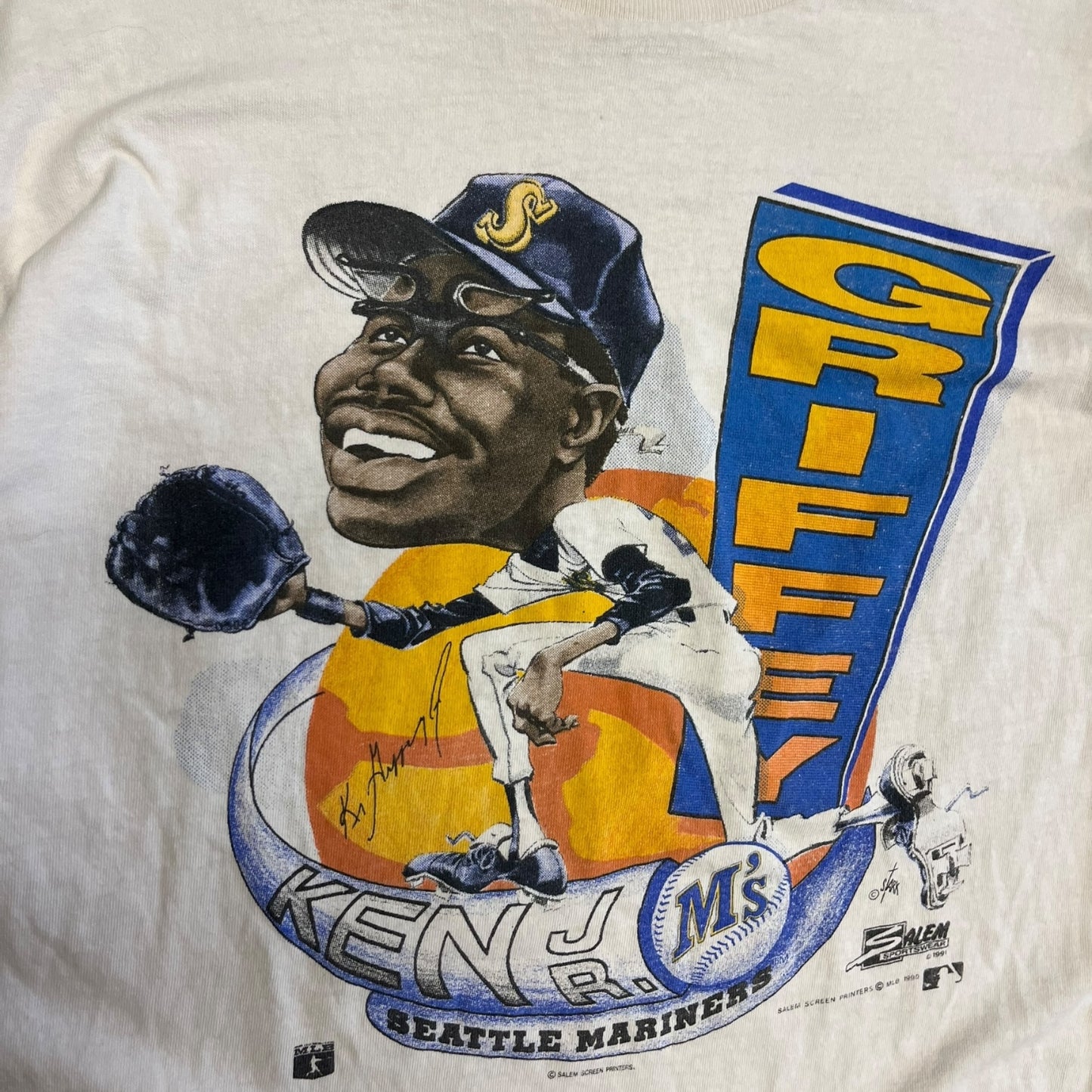 1991 Ken Griffey Seattle Mariners Salem Caricature Tee