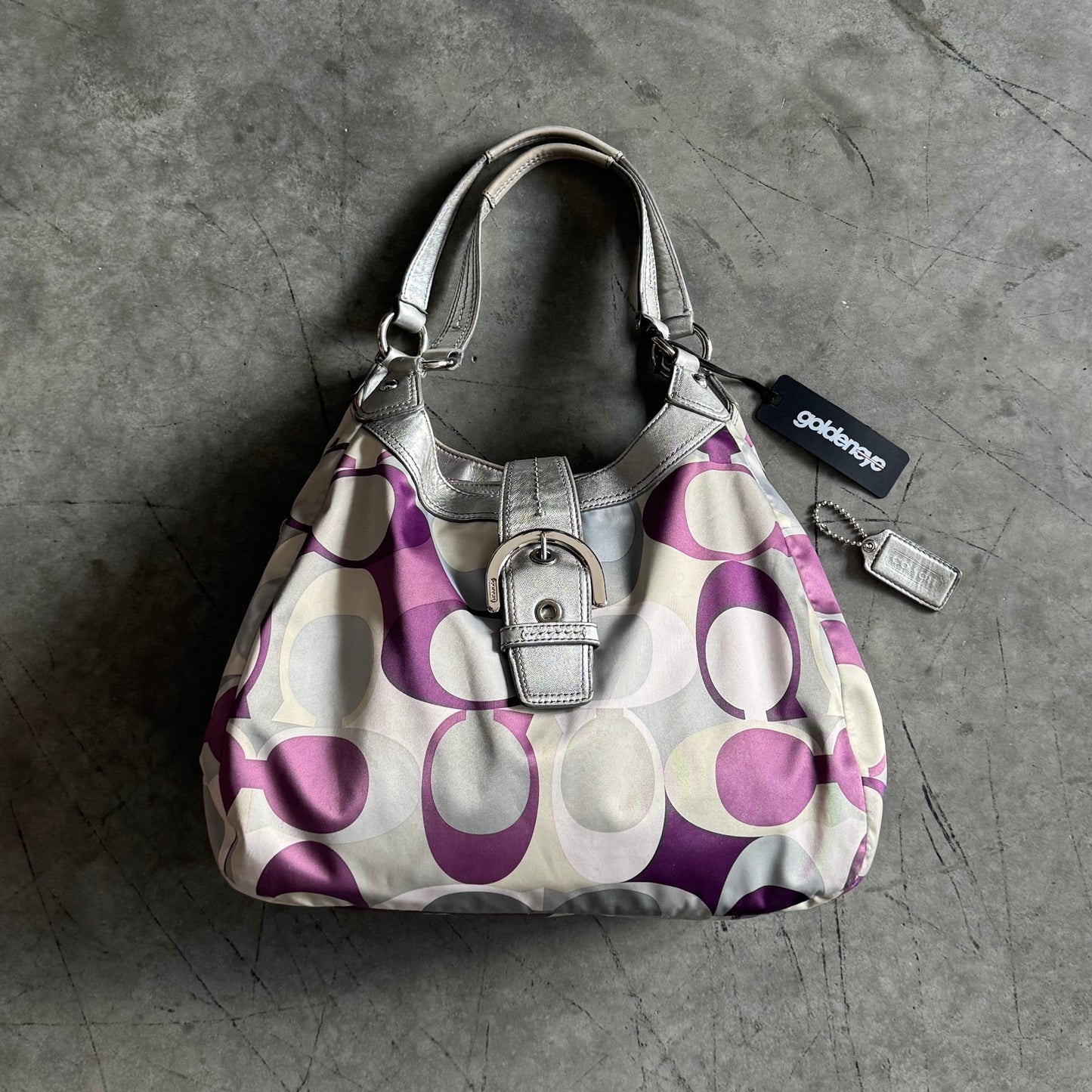 Y2K Coach SoHo Hobo Bag In Purple/Silver Signature Print