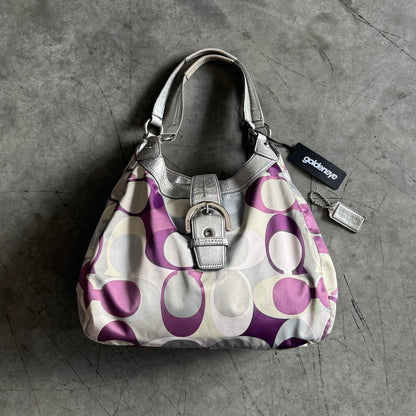 Y2K Coach SoHo Hobo Bag In Purple/Silver Signature Print