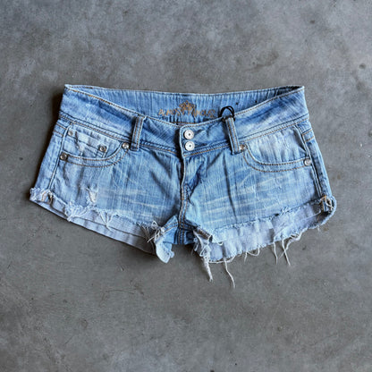 Y2K Almost Famous Raw Hem Light Blue Denim Shorts