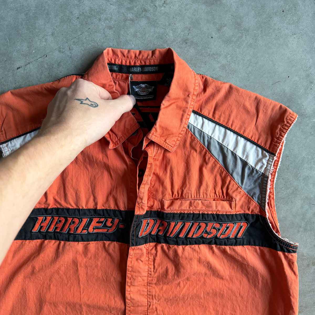 Harley Davidson Cut Off Orange Black Shirt