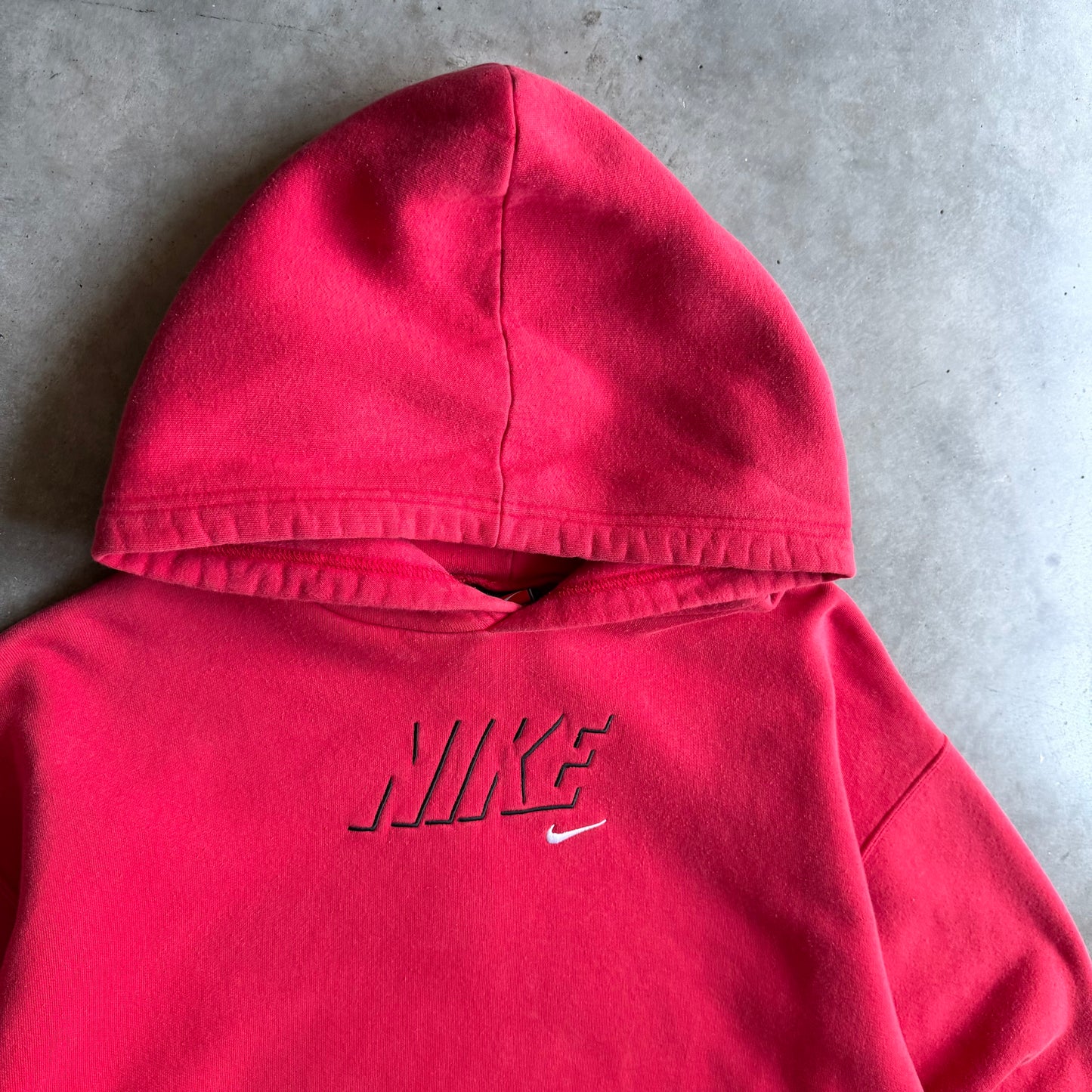 Y2K Nike Shadow Embroidered Swoosh Spellout Red Hoodie
