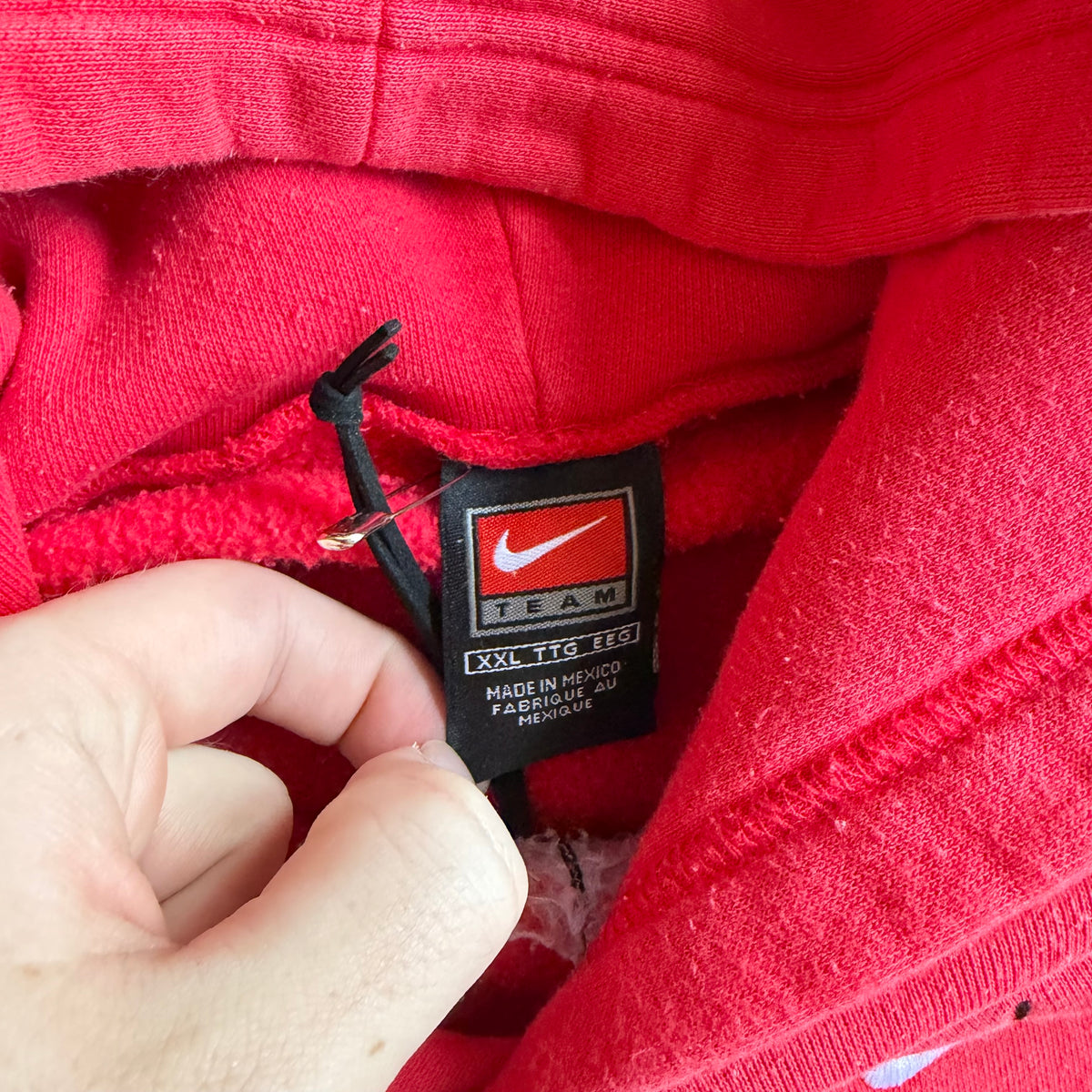 Y2K Nike Shadow Embroidered Swoosh Spellout Red Hoodie