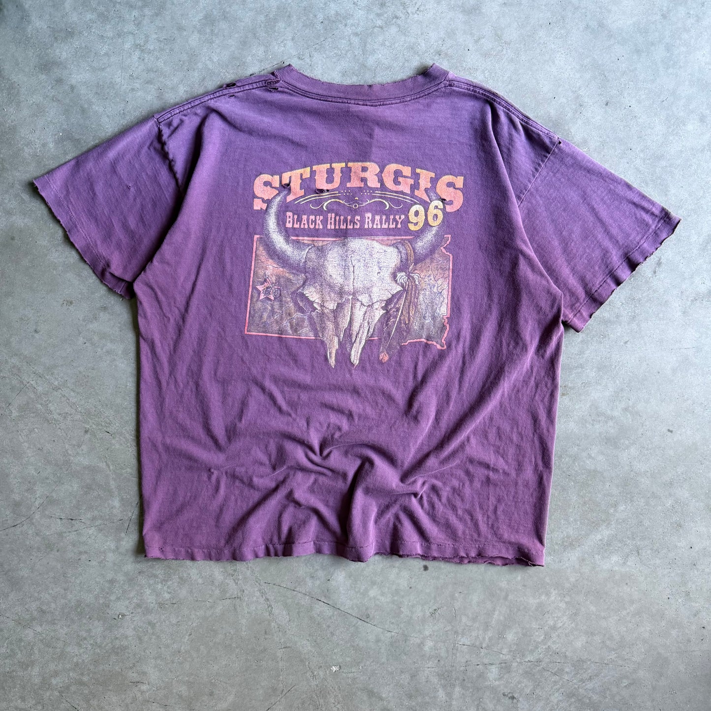 Vintage Sturgis ‘96 3D Emblem Native & Wolf Distressed Burgundy Tee