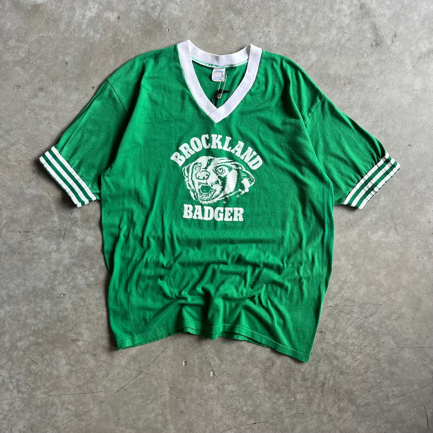 Vintage Kelly Green Brockland Badger V-Neck Ringer Tee