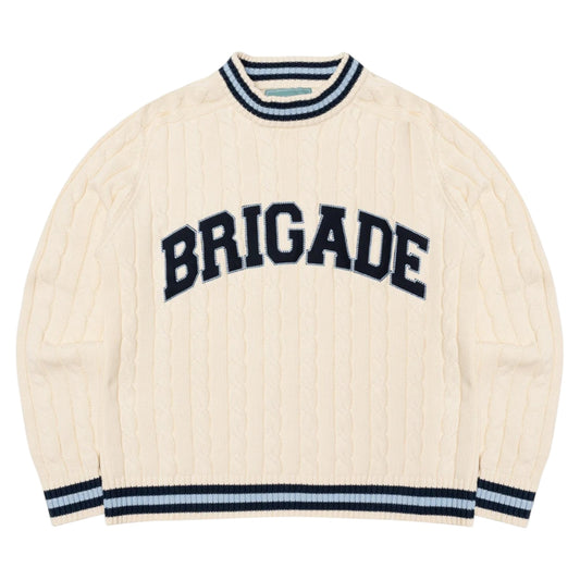 Brigade - Varsity Cable Knit Sweater(White)