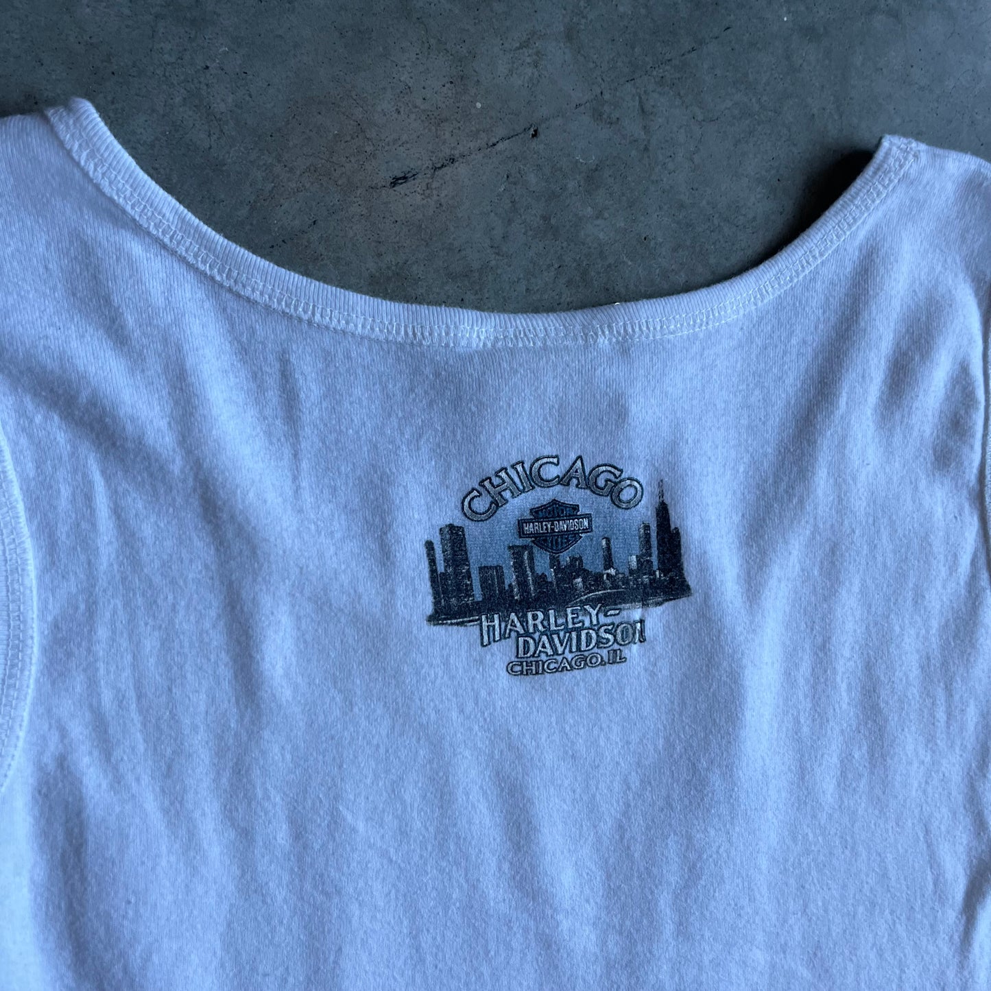 Women’s Y2K Harley Davidson White & Black Tribal Flame Tank Top