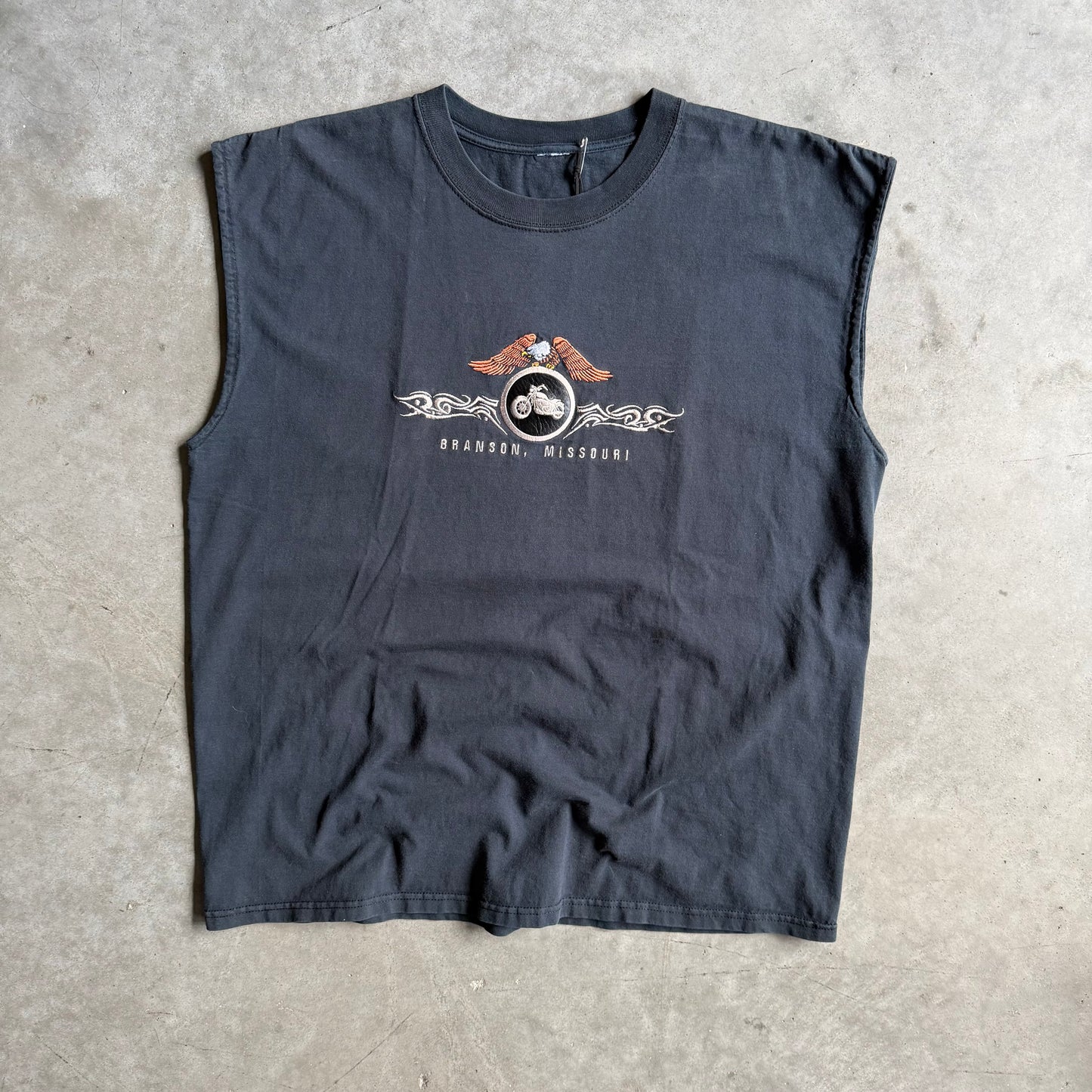 Vintage Eagle & Tribal Embroidered Sleveeless Motorcycle Tee