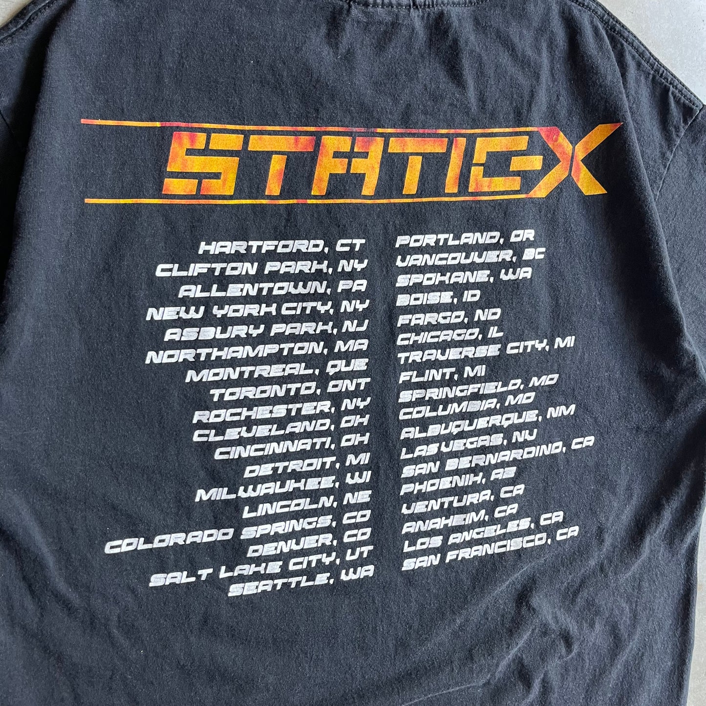 2003 Static-X Infared Black Graphic T Shirt With Tour Dates