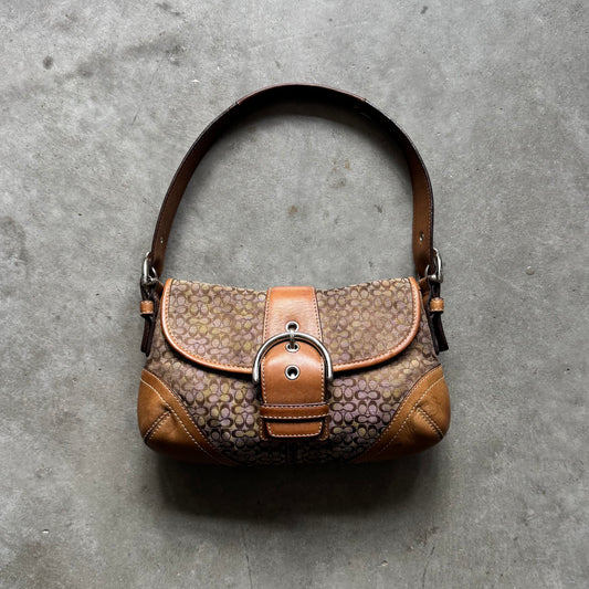Y2K Coach Soho Tan Jaquard Buckle Flap Shoulder Bag (Mini)