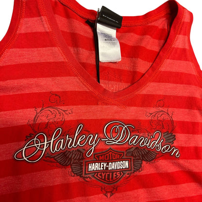 Women’s Y2K Harley Davidson Red Tonal Stripe Tank