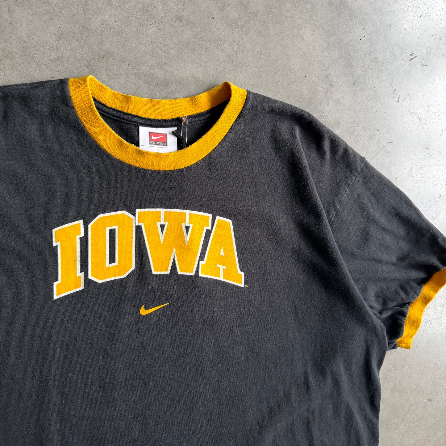 Y2K Nike Iowa Hawkeyes Black & Gold Ringer Tee
