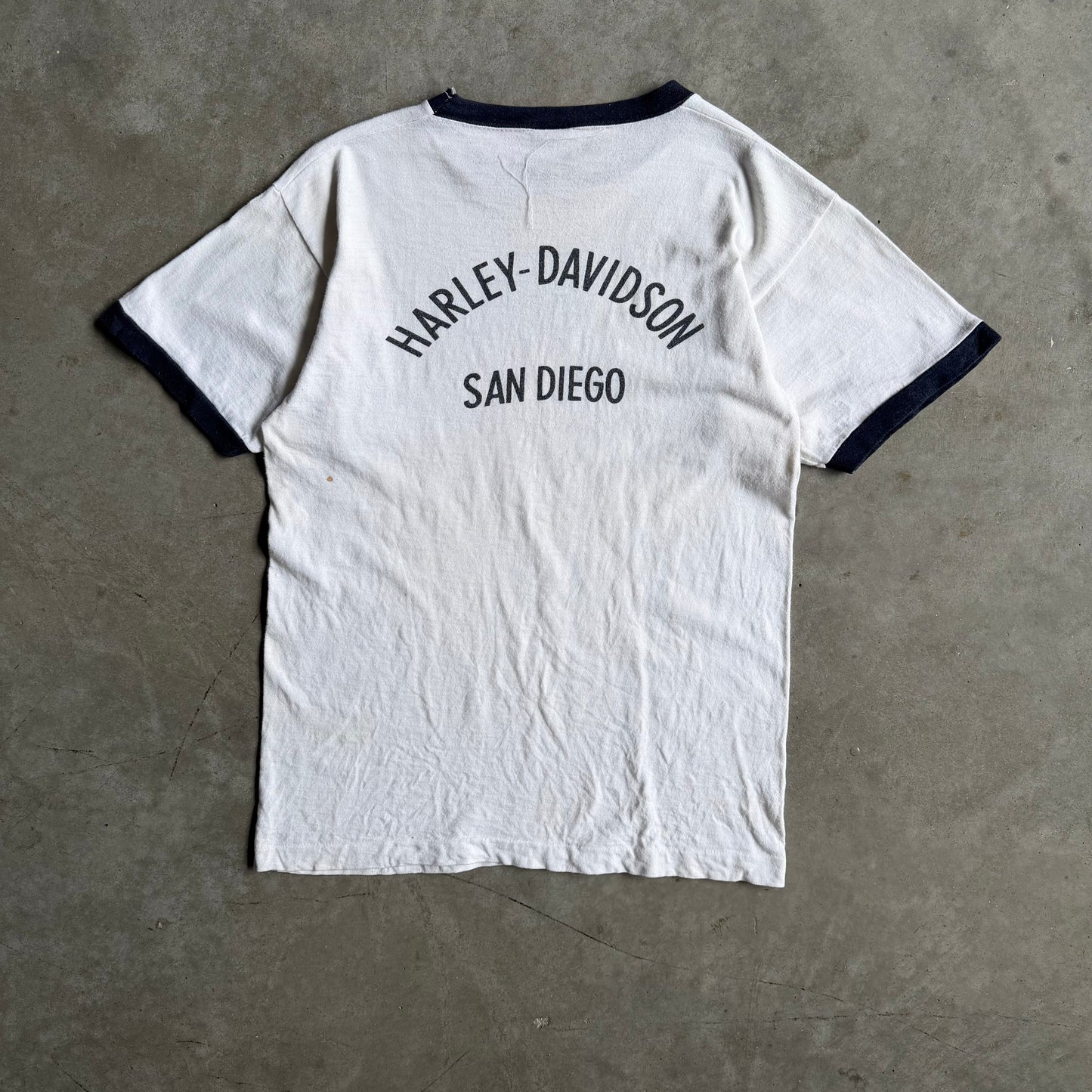 70s Champion Harley Davidson San Diego 1 Logo White Ringer Tee