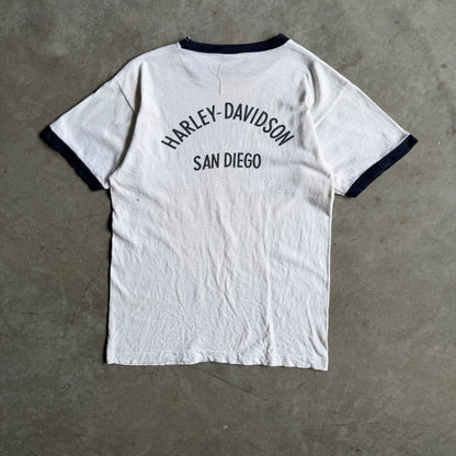 70s Champion Harley Davidson San Diego 1 Logo White Ringer Tee