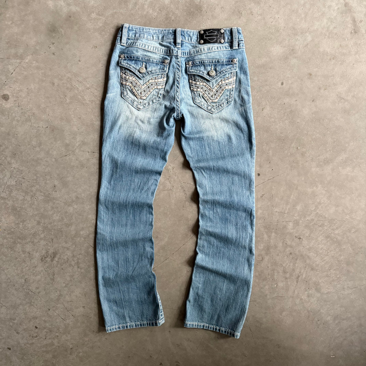 Women’s Harley Davidson Light Wash Distressed Boot Cut Flare Jeans