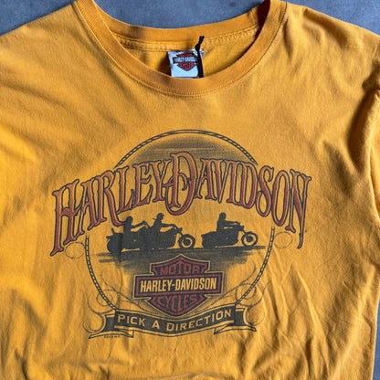 Y2K Zylstra Harley Davidson “Pick A Direction” Yellow Tee