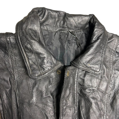 Y2K Black Patchwork Leather Zip Jacket