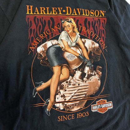 Y2K Harley Davidson Flame Engine Women Tee