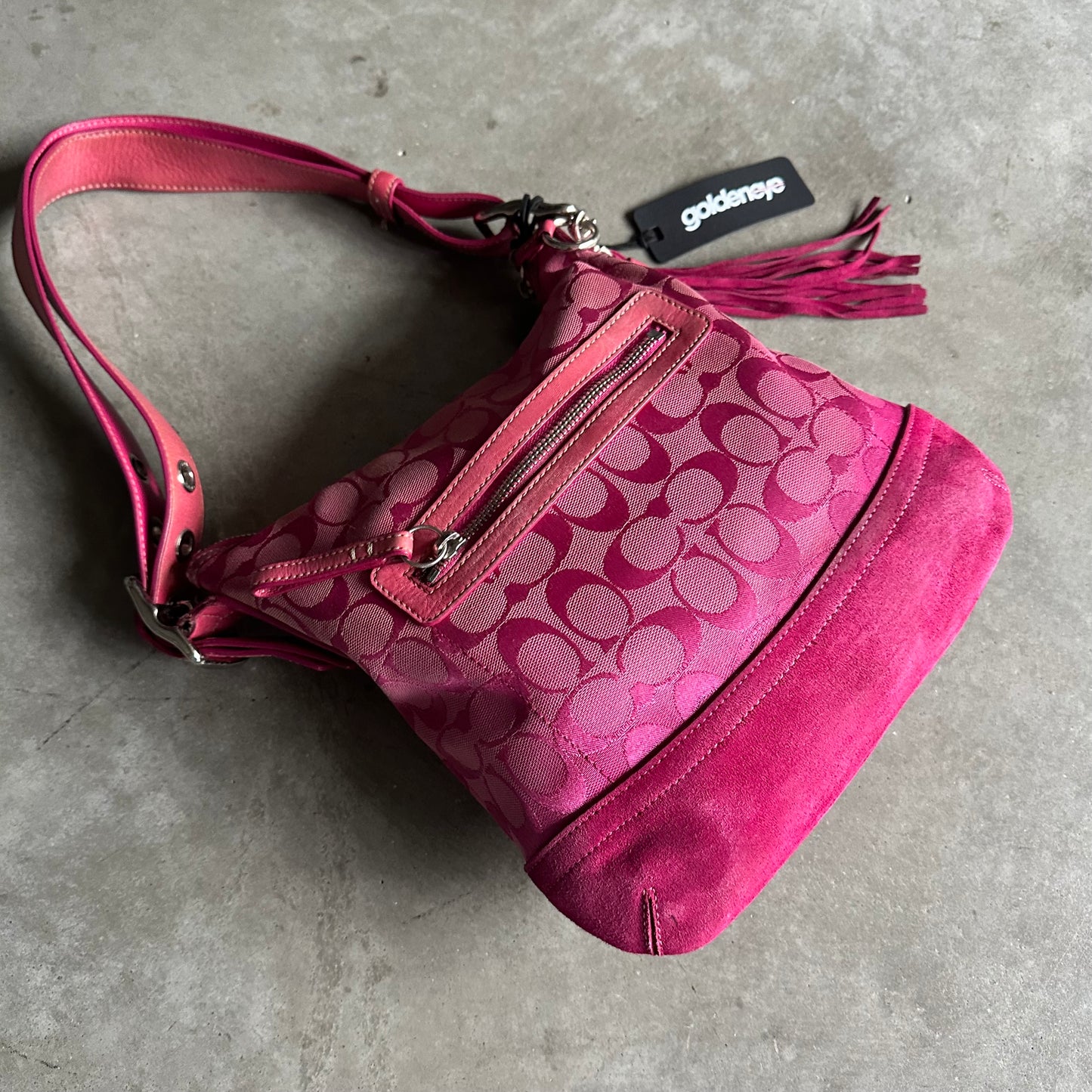 Y2K Coach Jacquard Suede Hobo Shoulder Bag Pink