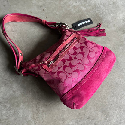 Y2K Coach Jacquard Suede Hobo Shoulder Bag Pink