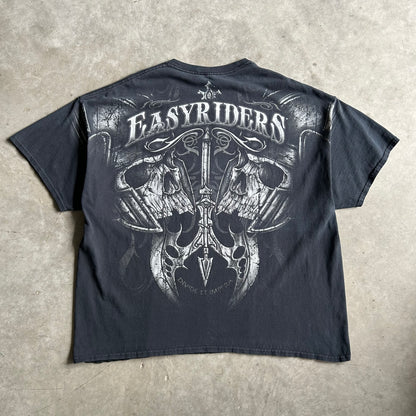 Y2K Easyriders Battle Axe Skull Graphic Pocket T Shirt