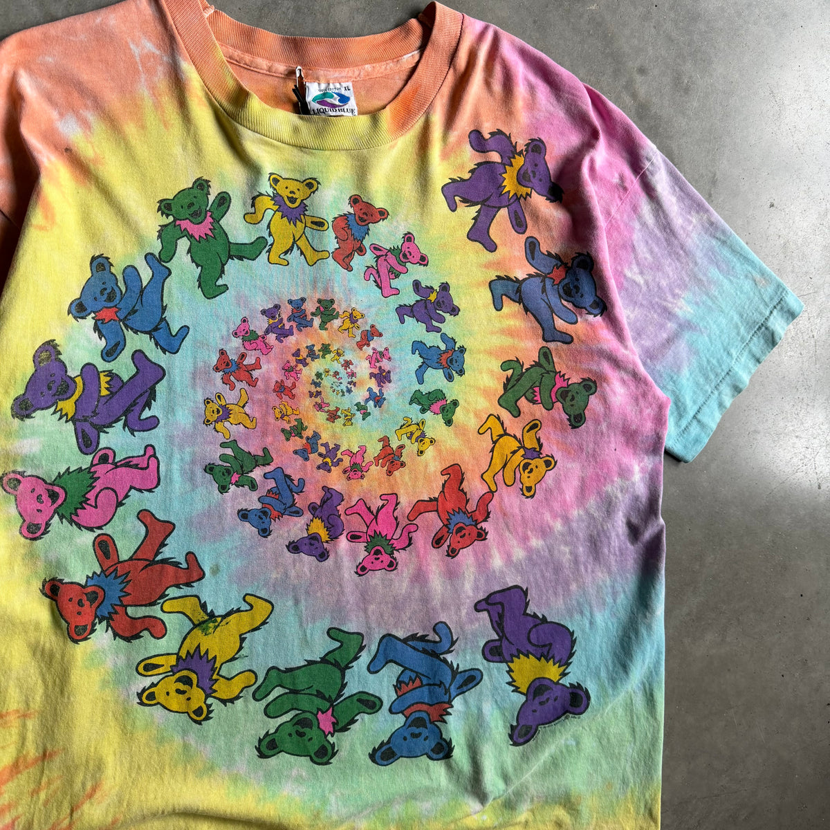 Vintage Liquid Blue Grateful Dead Dancing Bears Tie Dye T Shirt