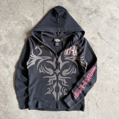 Women’s Y2K Harley Davidson Black Henley Graphic Thermal