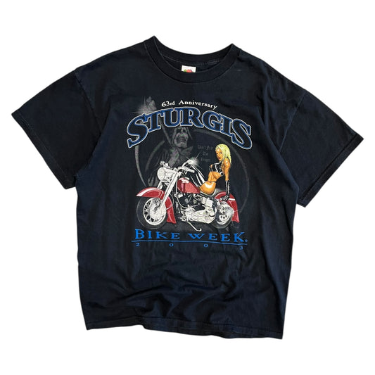 Y2K Sturgis 2003 Bike Week Blonde Motorcycle Women Tee
