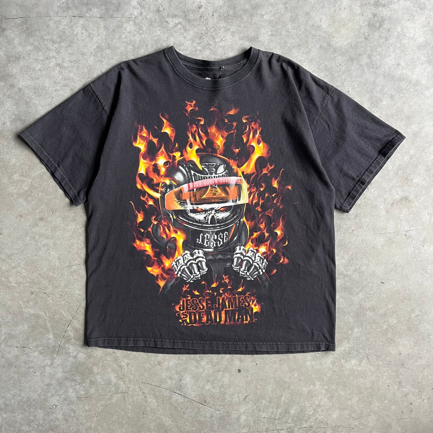 Y2K West Coast Choppers "Jesse James Is a Dead Man" Flaming
Skeleton Tee