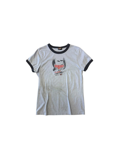 Women’s Vintage Harley Davidson Blue Harley Cafe Baby T