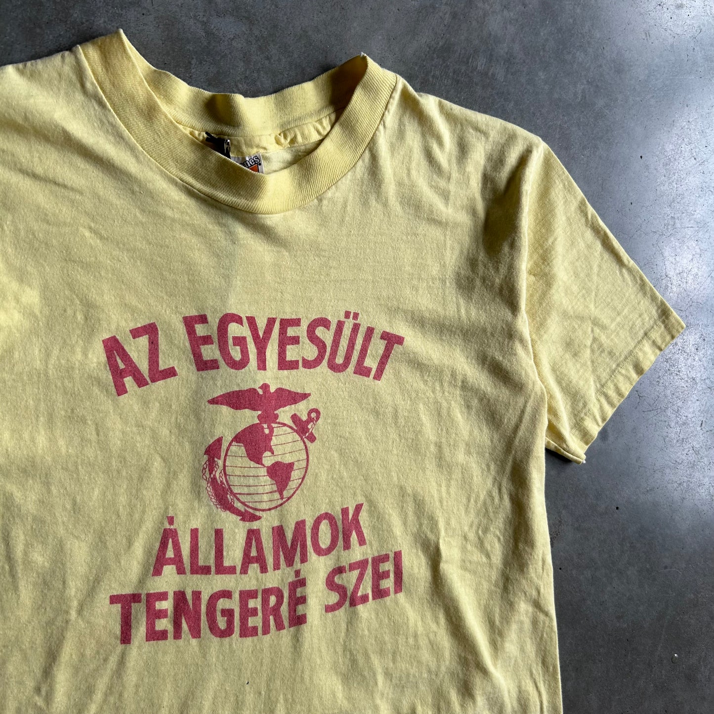 70s Hungarian United States Marines Hanes Yellow Tee