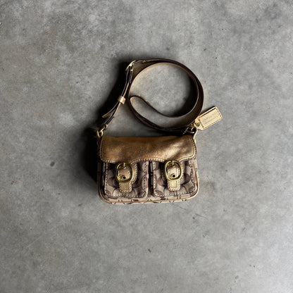 Y2K Coach Signature Mini Shoulder Bag Tan/Gold