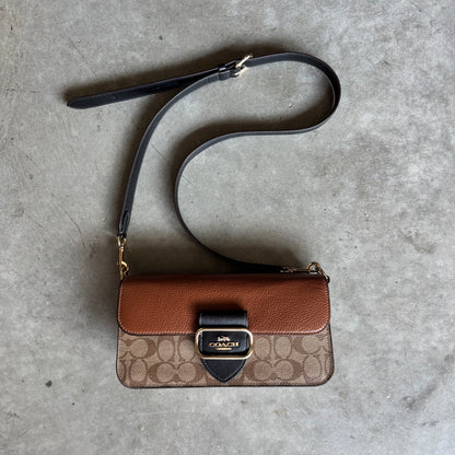 Coach Signature Morgan Bag Colorblock Khaki Pebble Leather