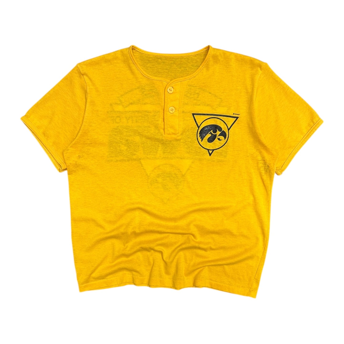 Vintage Iowa Hawkeyes Yellow Henley Logo Tee