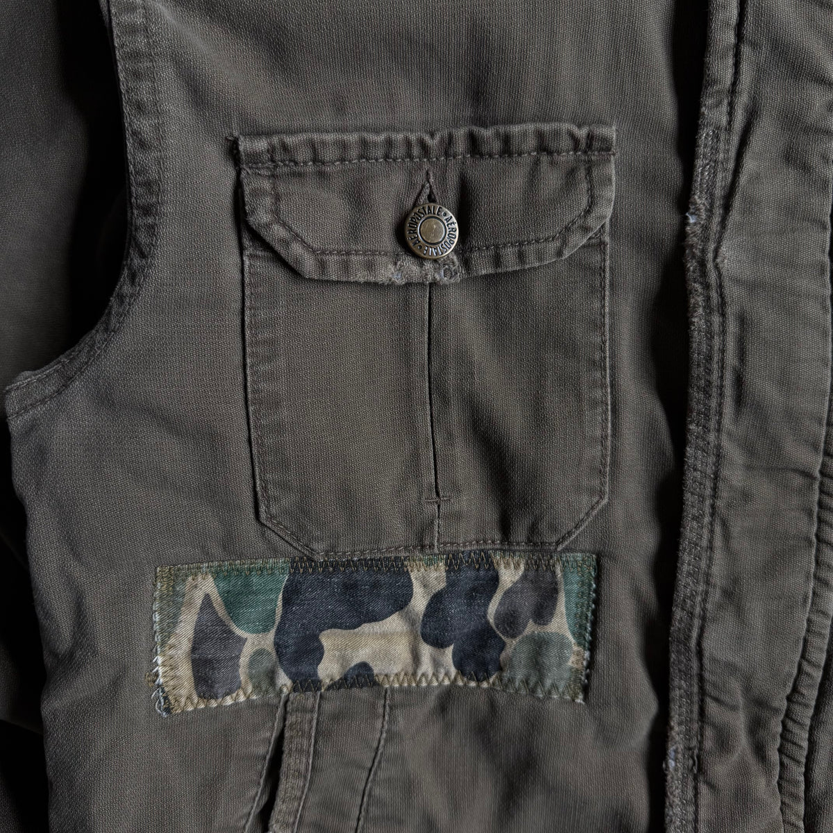 Y2K Aeropostale Olive Sherpa Collar Work Jacket w/ Camo Patch